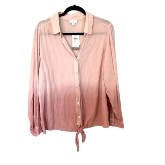 J. Jill Women’s Long Sleeve Button Up Front Tie Quartz Ombré Pink Size 1X NWT - Picture 1 of 10